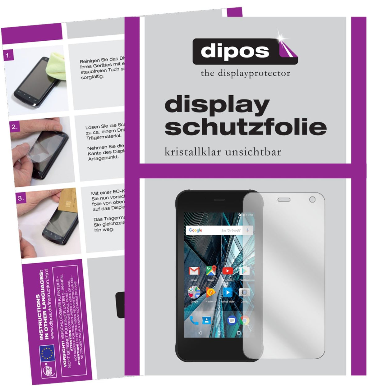 Klare Displayschutzfolie von dipos passend für Archos Sense 47X, präziser Zuschnitt und blasenfrei montiert