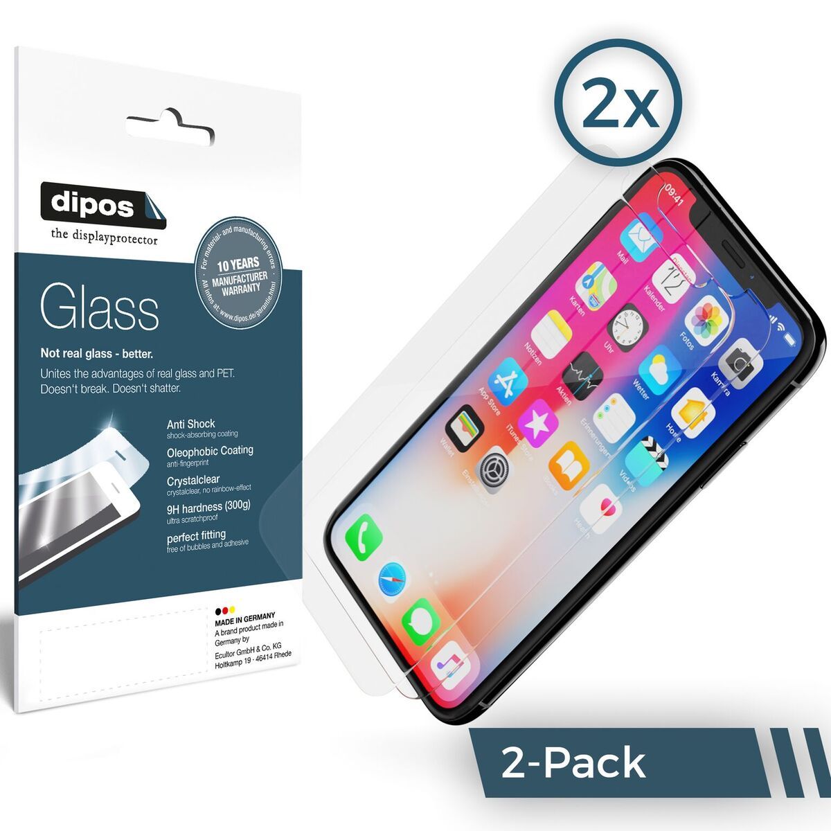 Klare Displayschutzfolie von dipos passend für Apple iPhone X, 9H kratzfest und blasenfrei montiert