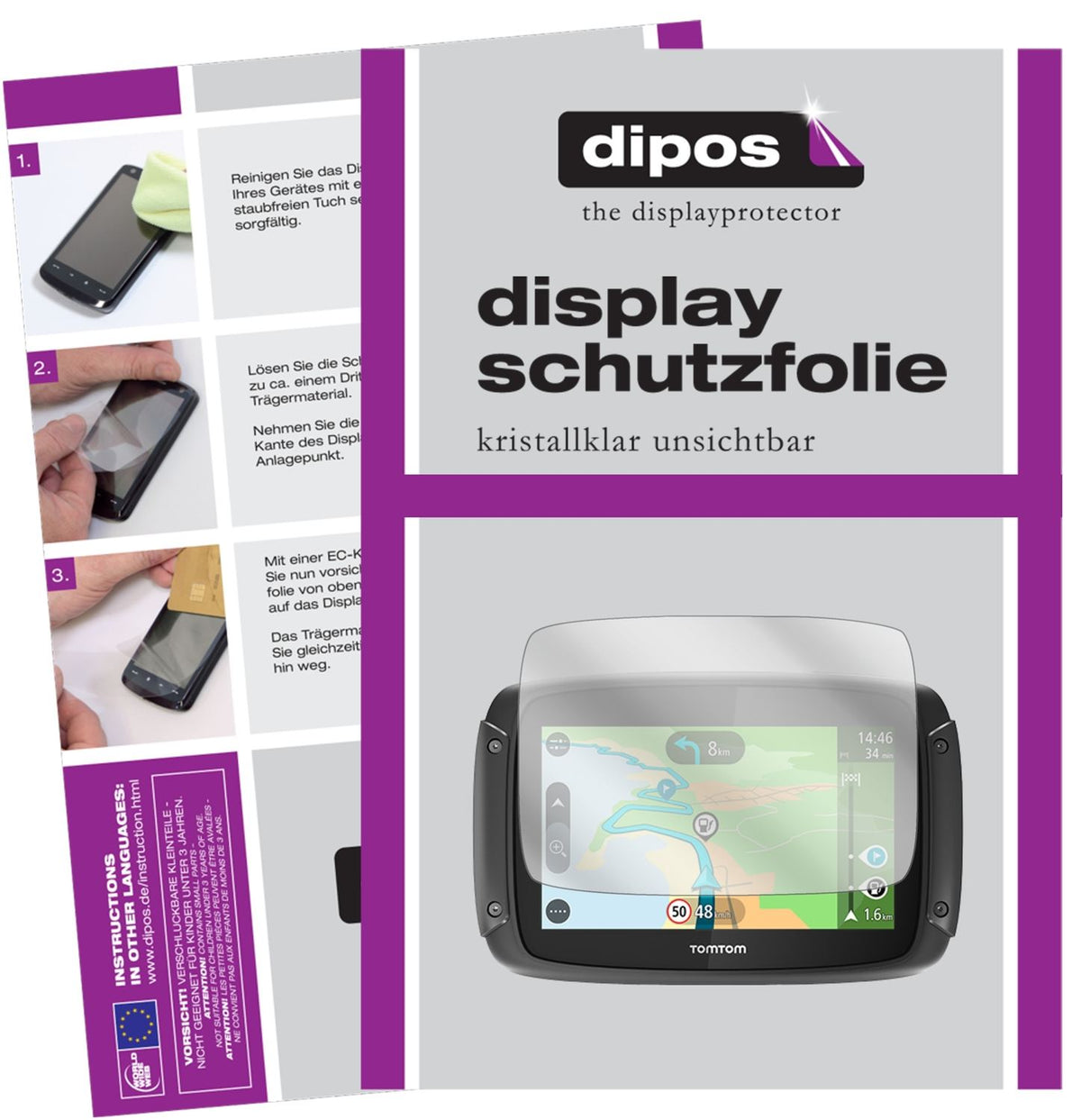 3x Schutzfolie klar für TomTom Rider 42 Display-Schutzfolie