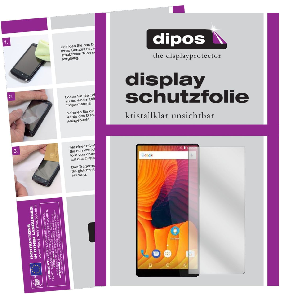 Klare Displayschutzfolie von dipos passend für Vernee Mix 2, präziser Zuschnitt und blasenfrei montiert
