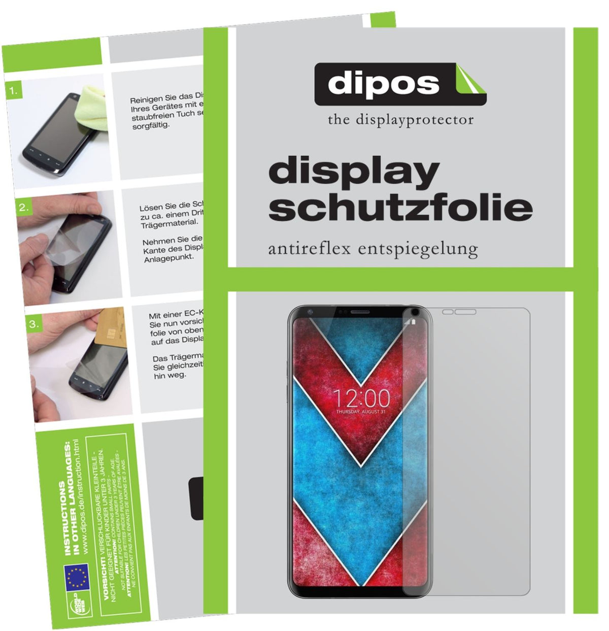 Matte Displayschutzfolie von dipos passend für LG V30, präziser Zuschnitt und blasenfrei montiert
