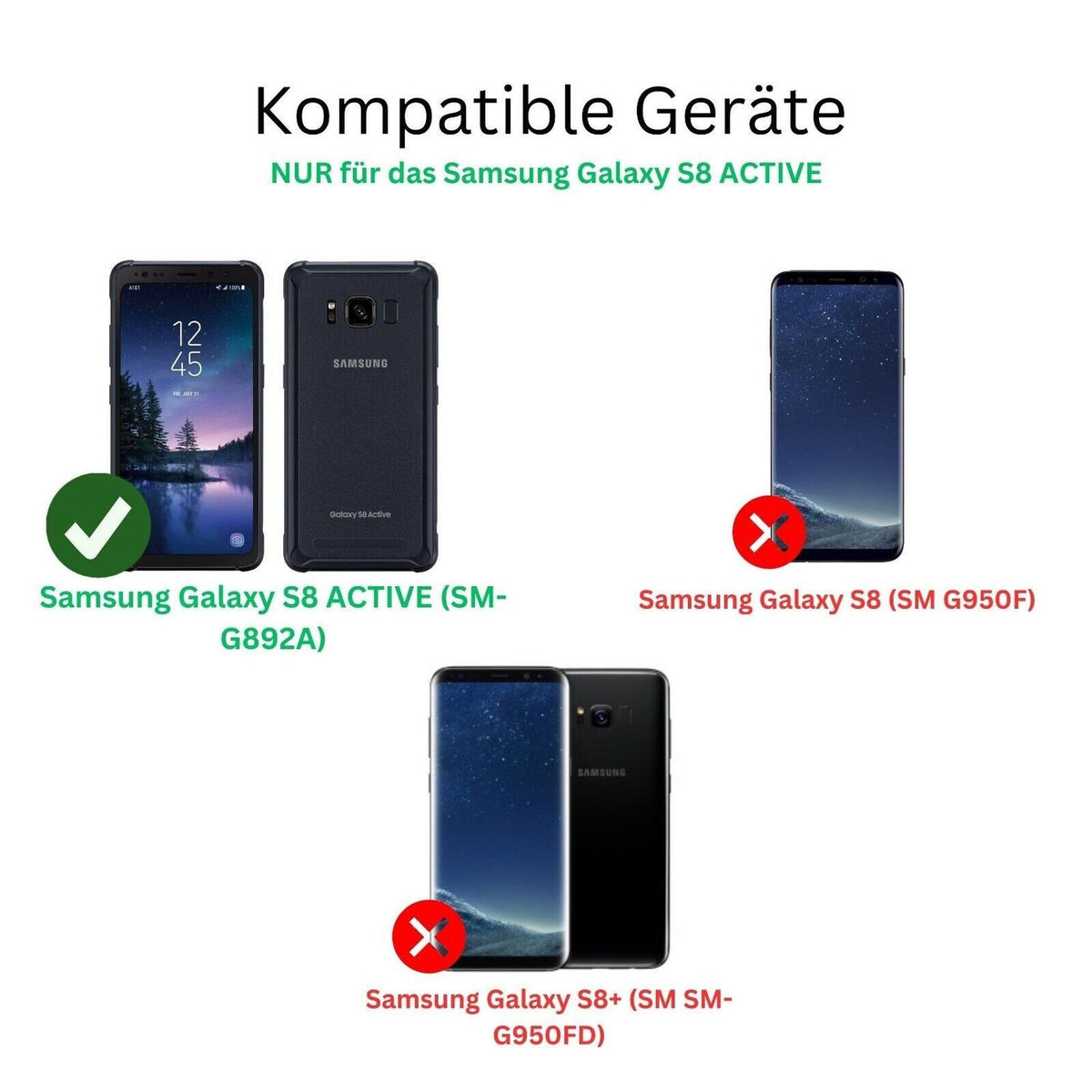 SamsungGalaxy S8 ACTIVE mit aufgebrachter dipos Displayschutzfolie, die lästige Fingerabdrücke minimiert