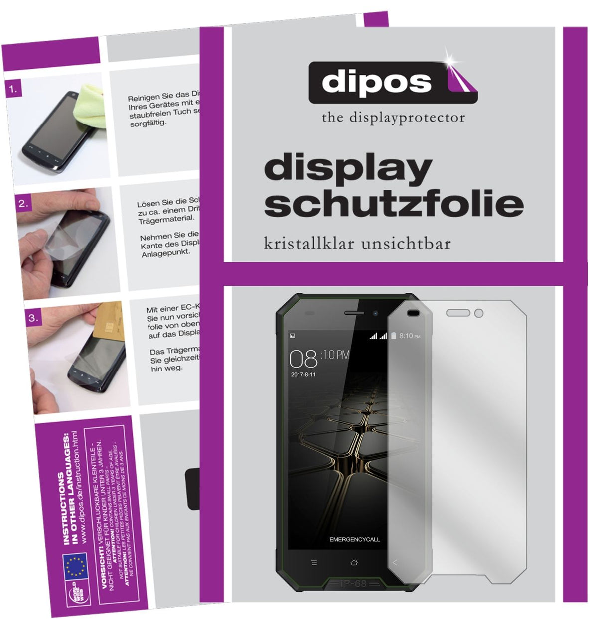 Klare Displayschutzfolie von dipos passend für Blackview BV4000 Pro, präziser Zuschnitt und blasenfrei montiert