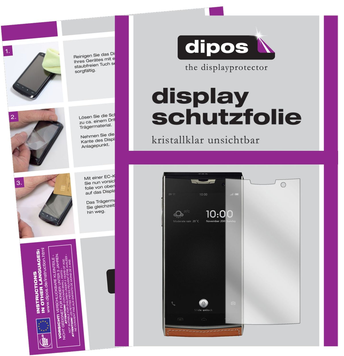 Klare Displayschutzfolie von dipos passend für Doogee T3, präziser Zuschnitt und blasenfrei montiert