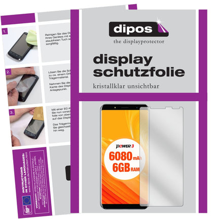 Klare Displayschutzfolie von dipos passend für Ulefone Power 3, präziser Zuschnitt und blasenfrei montiert