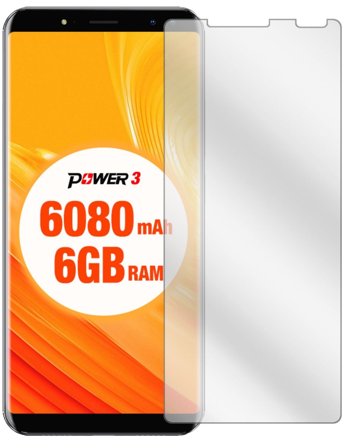 UlefonePower 3 mit aufgebrachter dipos Displayschutzfolie, glasklare Darstellung ohne Einschränkungen