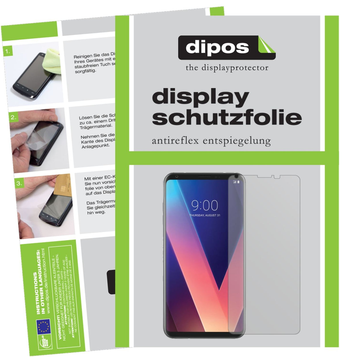 Matte Displayschutzfolie von dipos passend für LG V30 Plus, präziser Zuschnitt und blasenfrei montiert