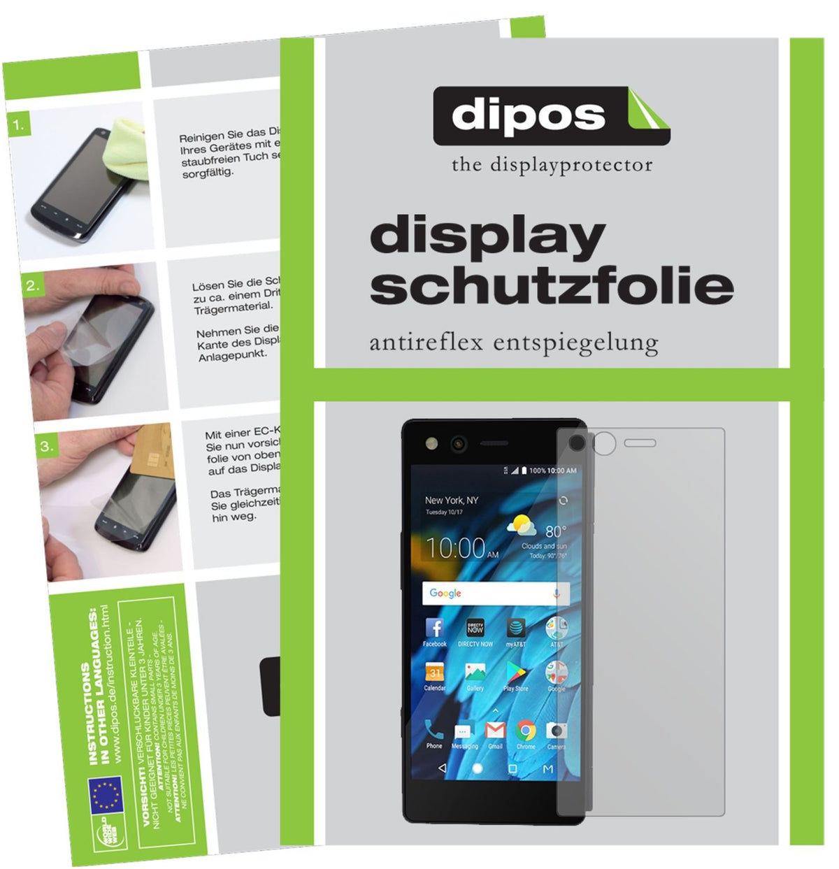 Matte Displayschutzfolie von dipos passend für ZTE Axon M, präziser Zuschnitt und blasenfrei montiert