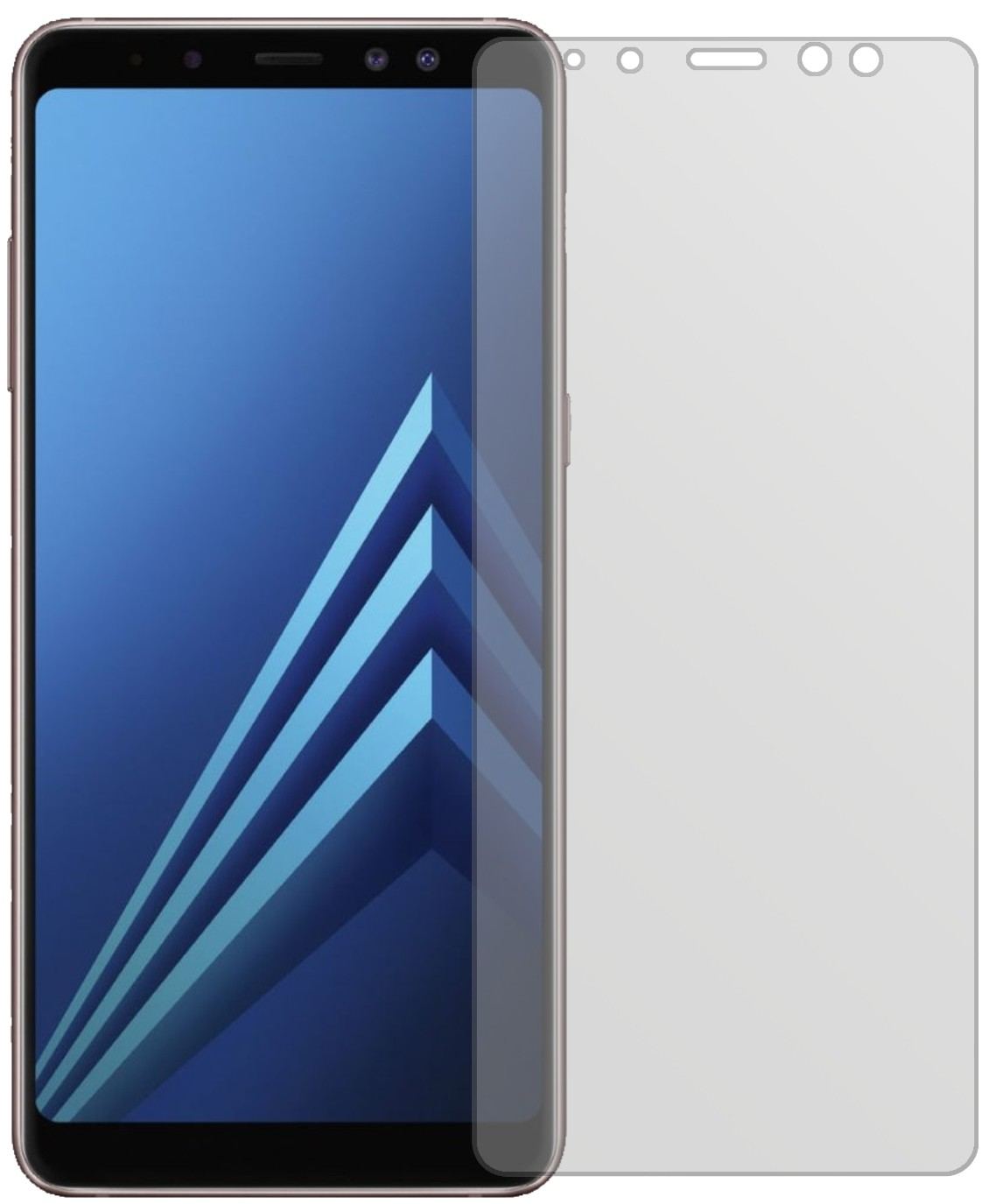 SamsungGalaxy A8 (2018) mit aufgebrachter dipos Displayschutzfolie, die lästige Fingerabdrücke minimiert