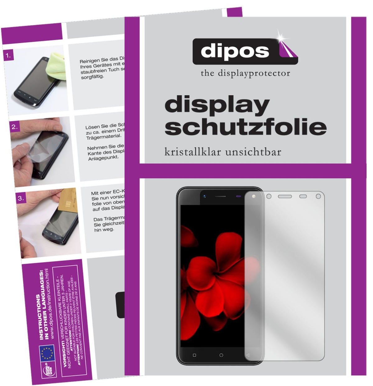 Klare Displayschutzfolie von dipos passend für Karbonn Titanium Frames S7, präziser Zuschnitt und blasenfrei montiert