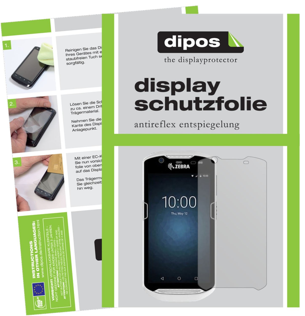 Matte Displayschutzfolie von dipos passend für Zebra TC56, präziser Zuschnitt und blasenfrei montiert