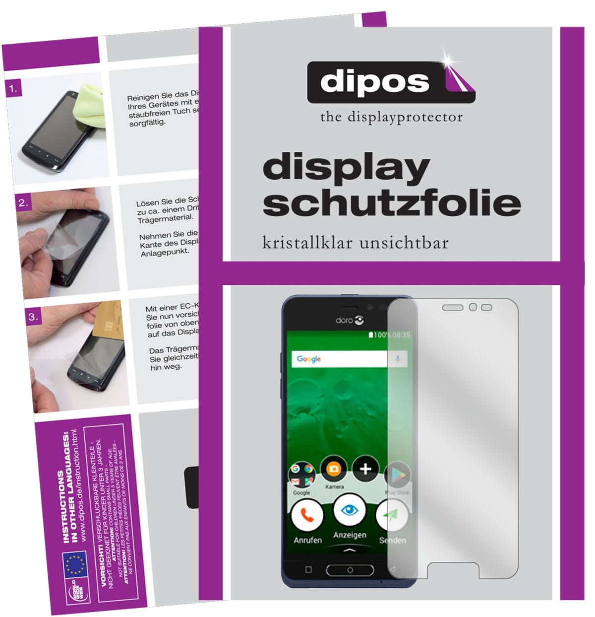 Klare Displayschutzfolie von dipos passend für Doro 8035, präziser Zuschnitt und blasenfrei montiert