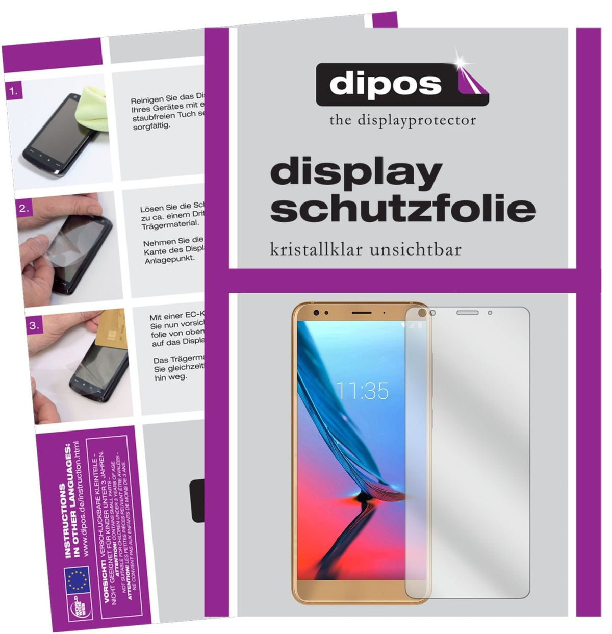Klare Displayschutzfolie von dipos passend für ZTE Blade V9 Vita, präziser Zuschnitt und blasenfrei montiert