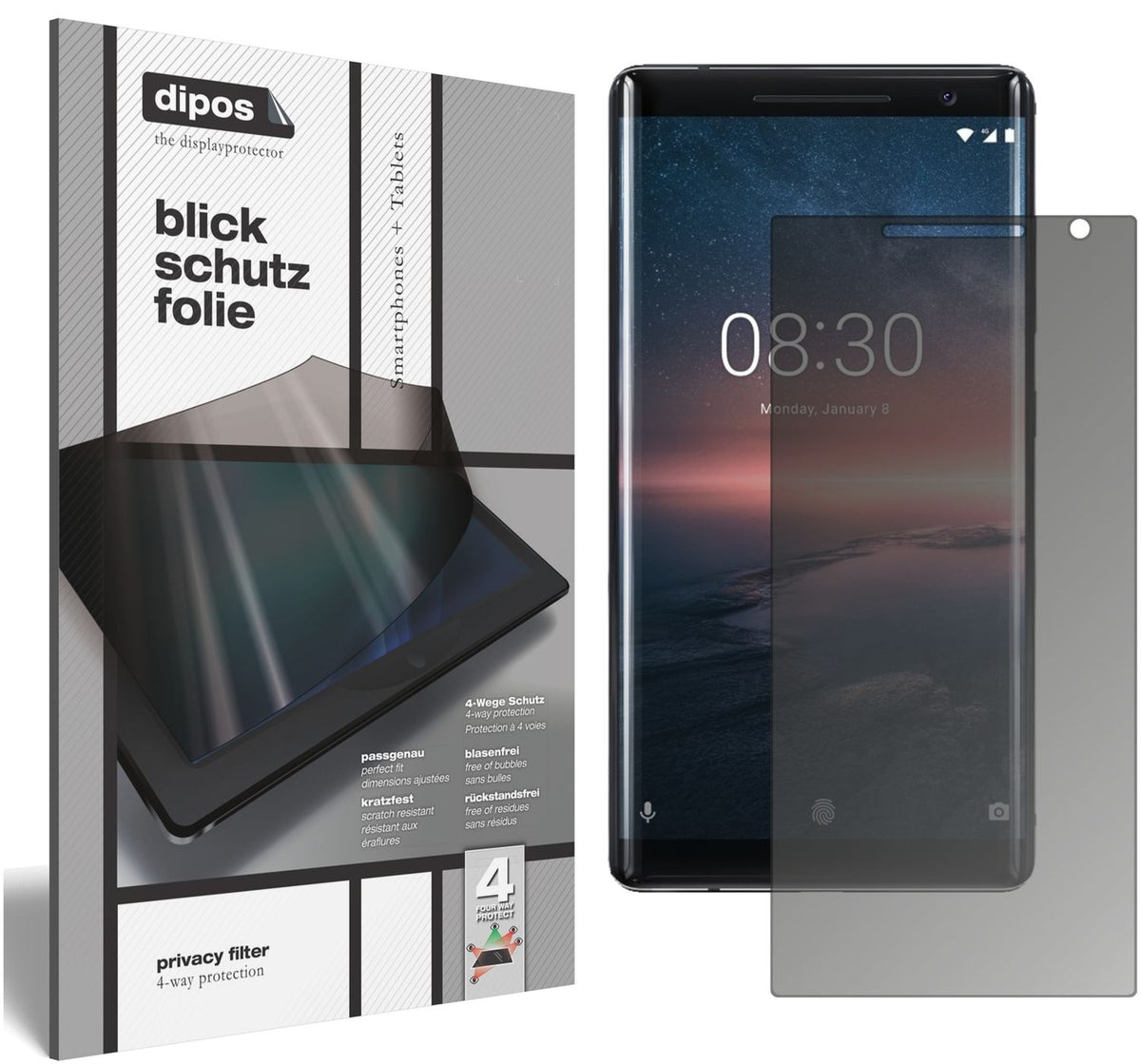 Blickschutzfolie für Nokia 8 Sirocco matt Schutzfolie Privacy