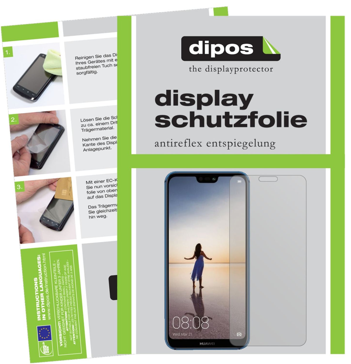 Matte Displayschutzfolie von dipos passend für Huawei P20 Lite, präziser Zuschnitt und blasenfrei montiert