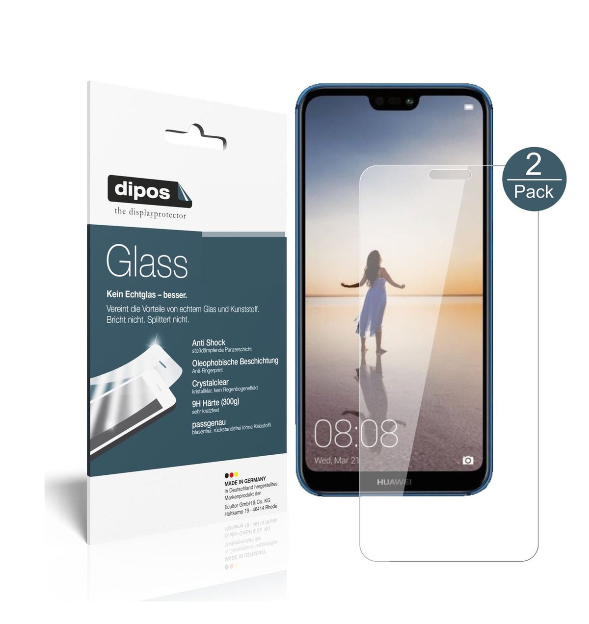 2x 9H Schutzfolie für Huawei P20 Lite Panzerfolie (1x Vorderseite + 1x Rückseite)