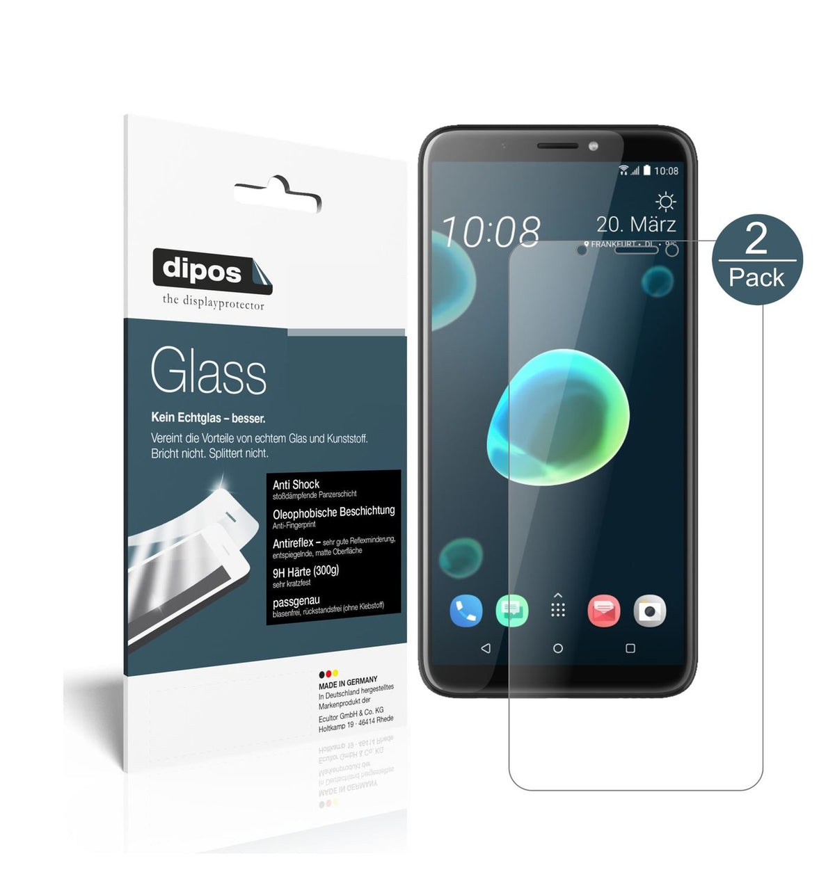 Matte Displayschutzfolie von dipos passend für HTC Desire 12, 9H kratzfest und blasenfrei montiert