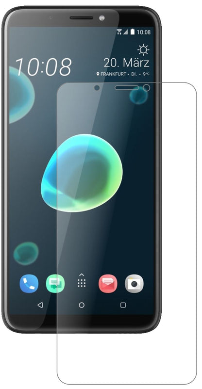 HTCDesire 12 mit aufgebrachter dipos Panzerfolie, die lästige Fingerabdrücke minimiert