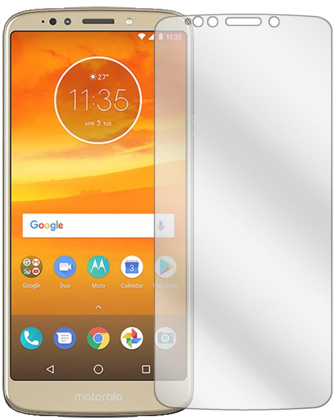 MotorolaMoto E5 Plus mit aufgebrachter dipos Displayschutzfolie, glasklare Darstellung ohne Einschränkungen