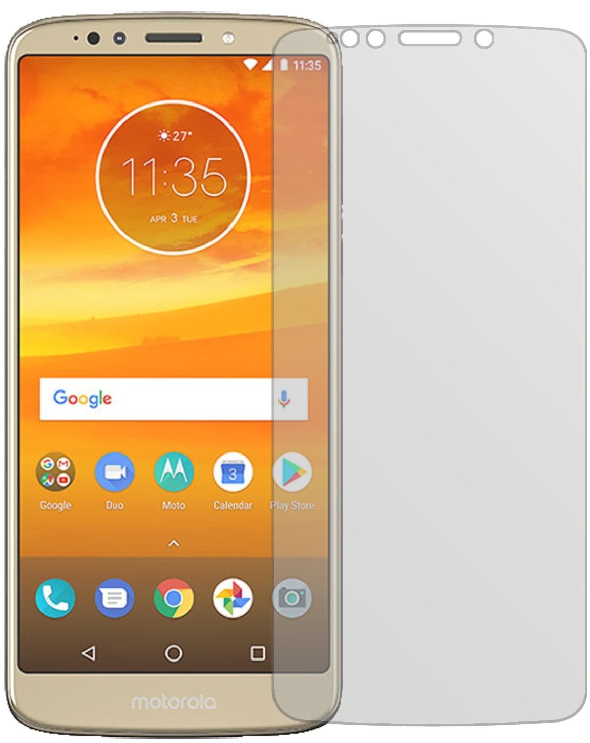 MotorolaMoto E5 Plus mit aufgebrachter dipos Displayschutzfolie, die lästige Fingerabdrücke minimiert