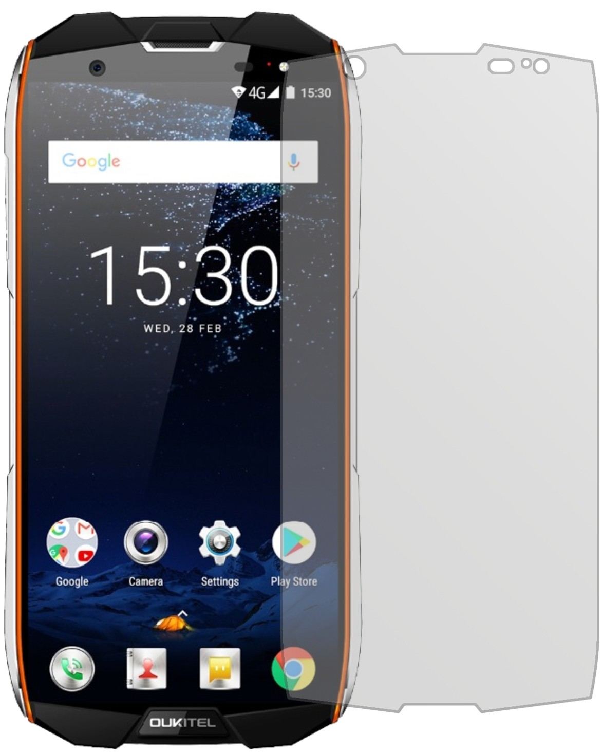 OukitelWP5000 mit aufgebrachter dipos Displayschutzfolie, die lästige Fingerabdrücke minimiert