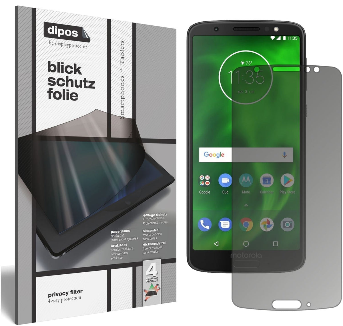 Blickschutzfolie von dipos passend für Lenovo Moto G6 Plus, präziser Zuschnitt und blasenfrei montiert