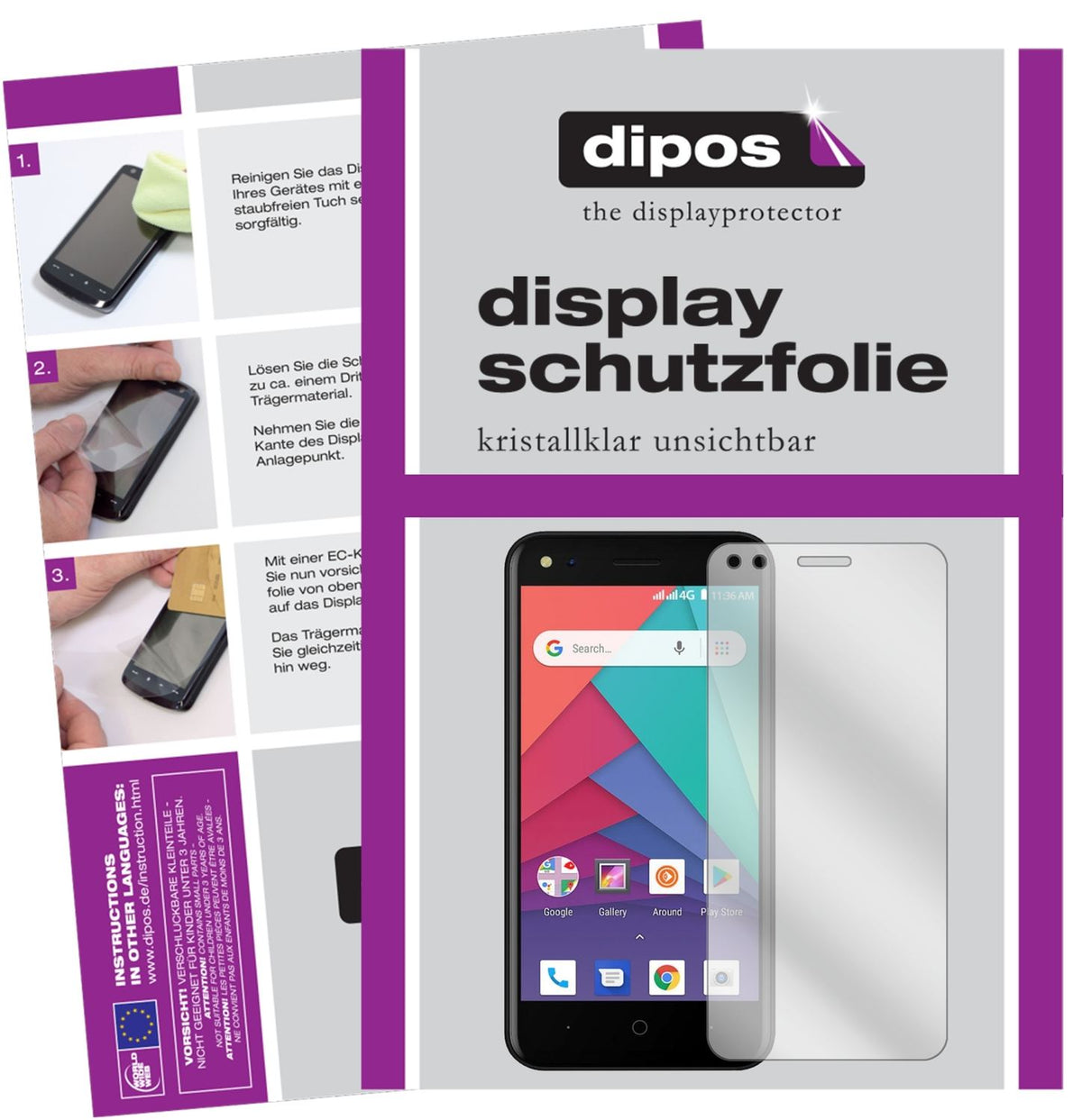 Klare Displayschutzfolie von dipos passend für Micromax Bharat Go, präziser Zuschnitt und blasenfrei montiert