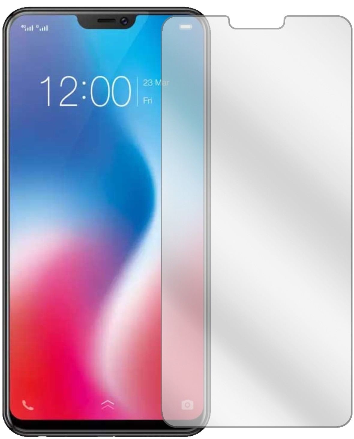 VivoV9 mit aufgebrachter dipos Displayschutzfolie, glasklare Darstellung ohne Einschränkungen
