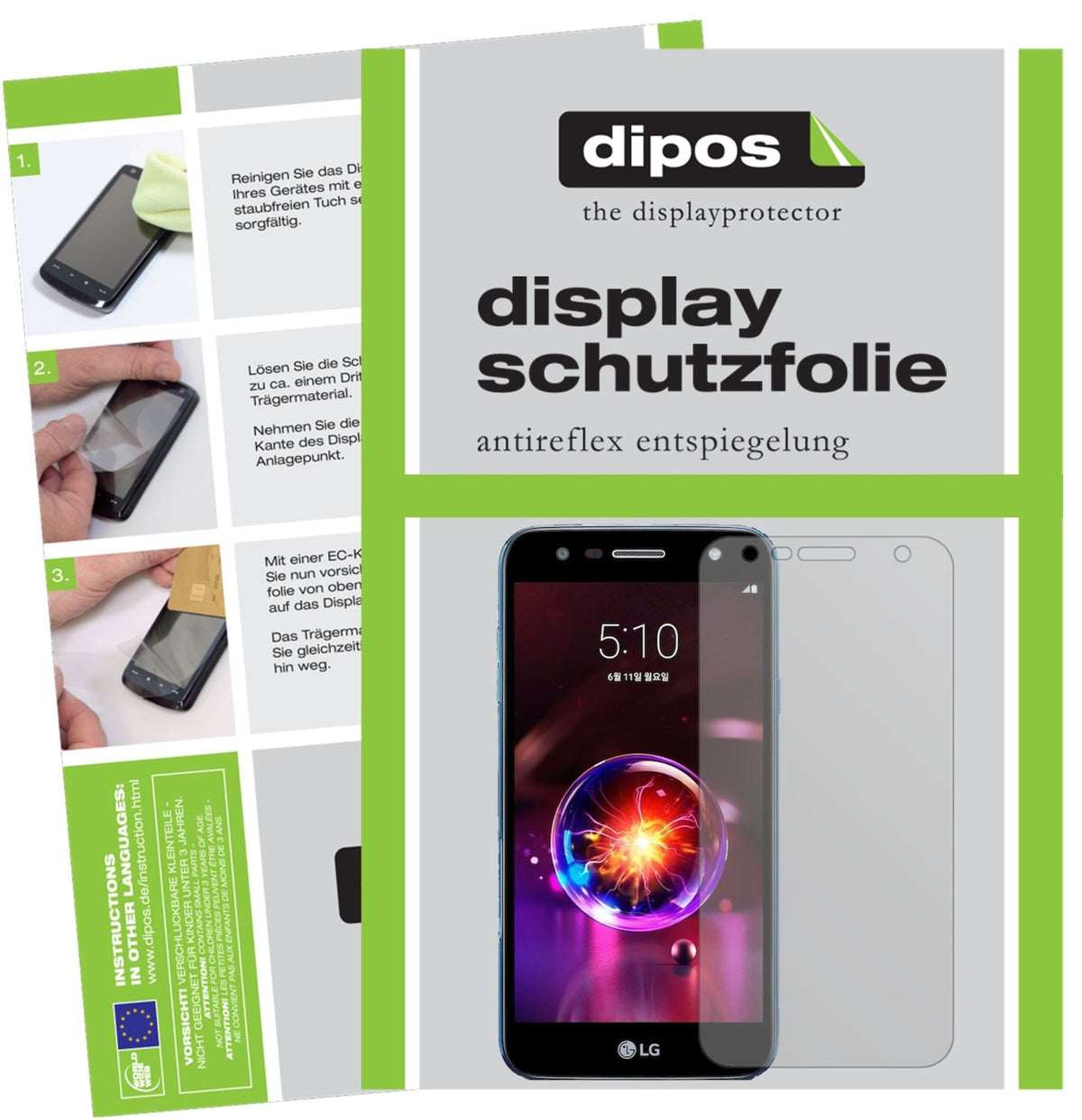Matte Displayschutzfolie von dipos passend für LG X5 2018, präziser Zuschnitt und blasenfrei montiert