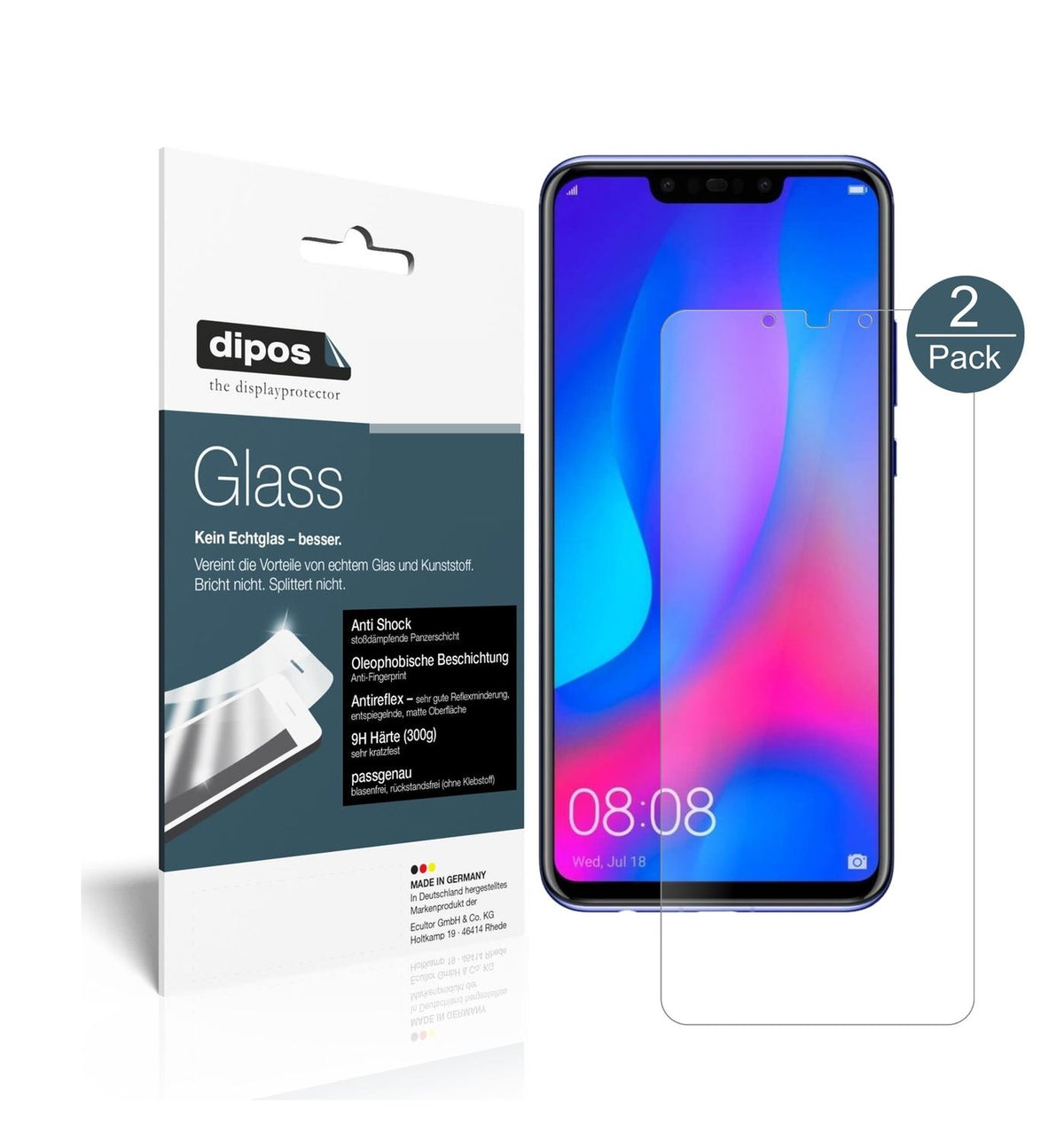 Matte Displayschutzfolie von dipos passend für Huawei Nova 3i, 9H kratzfest und blasenfrei montiert