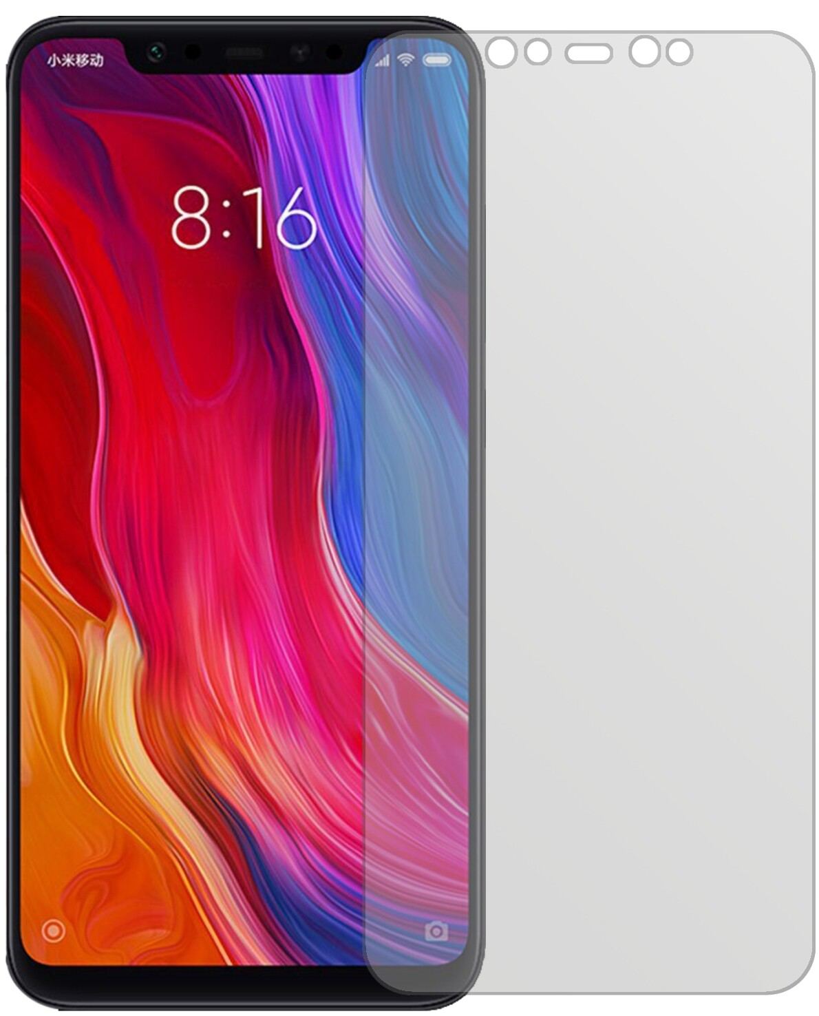 XiaomiMi 8 Explorer mit aufgebrachter dipos Displayschutzfolie, die lästige Fingerabdrücke minimiert