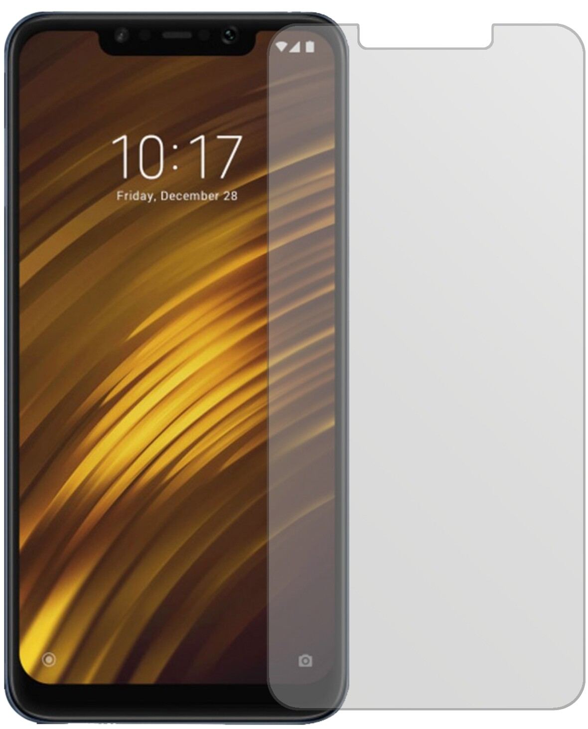 XiaomiPocophone F1 mit aufgebrachter dipos Displayschutzfolie, die lästige Fingerabdrücke minimiert