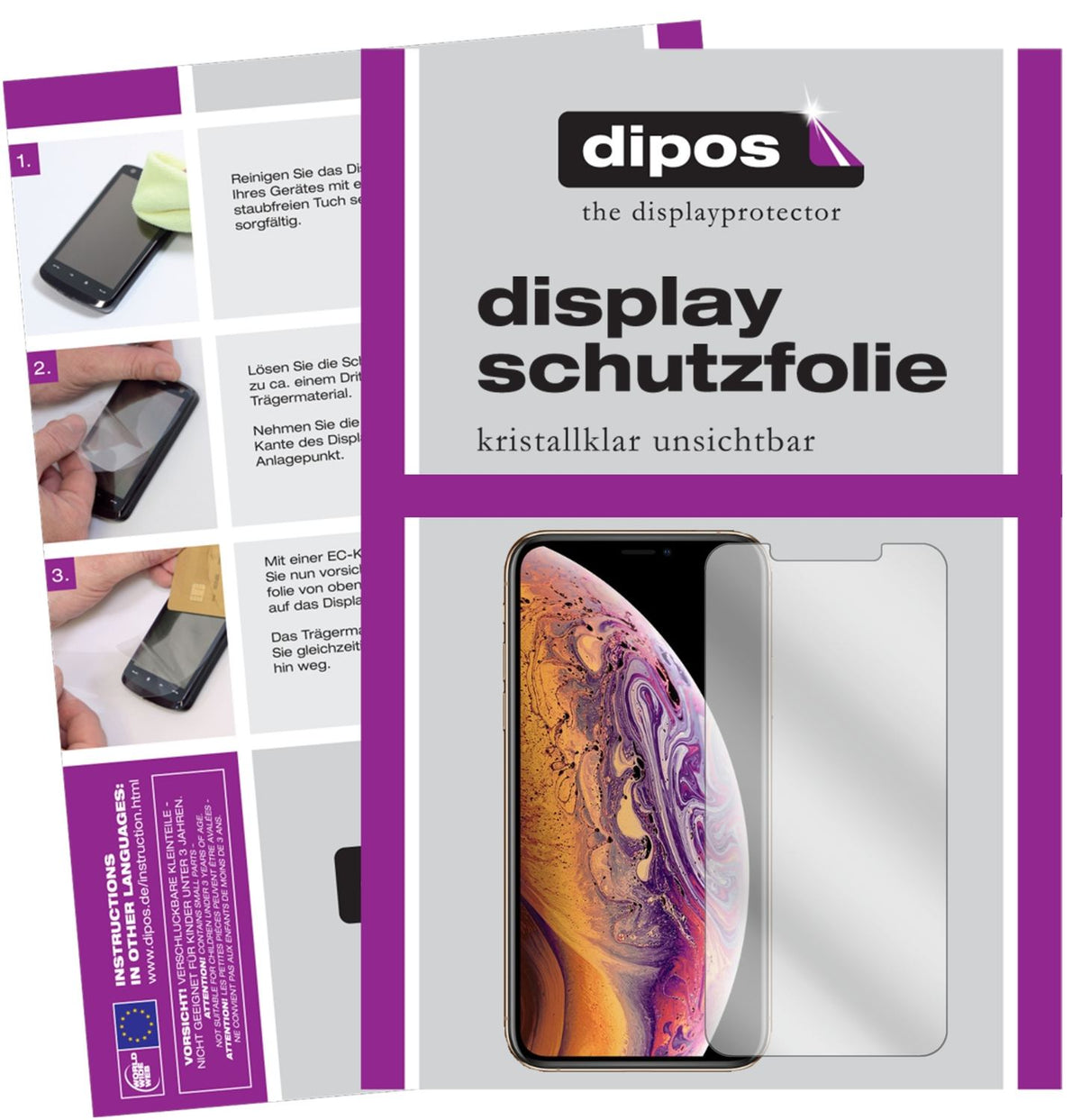 Klare Displayschutzfolie von dipos passend für Apple iPhone XS, präziser Zuschnitt und blasenfrei montiert