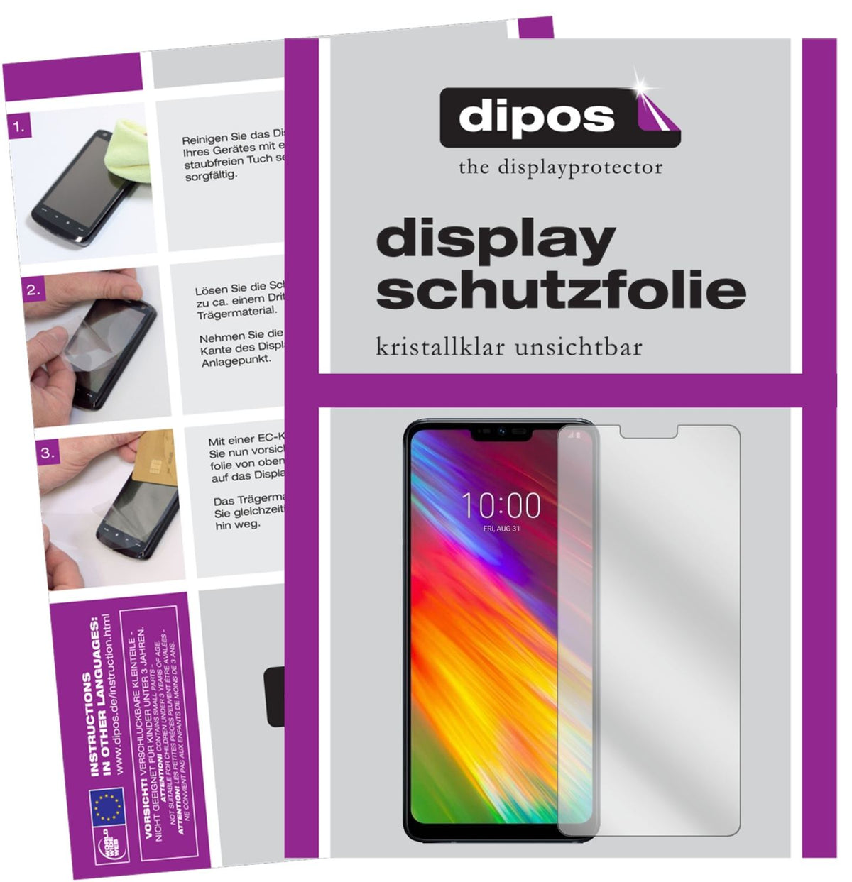 Klare Displayschutzfolie von dipos passend für LG G7 One, präziser Zuschnitt und blasenfrei montiert