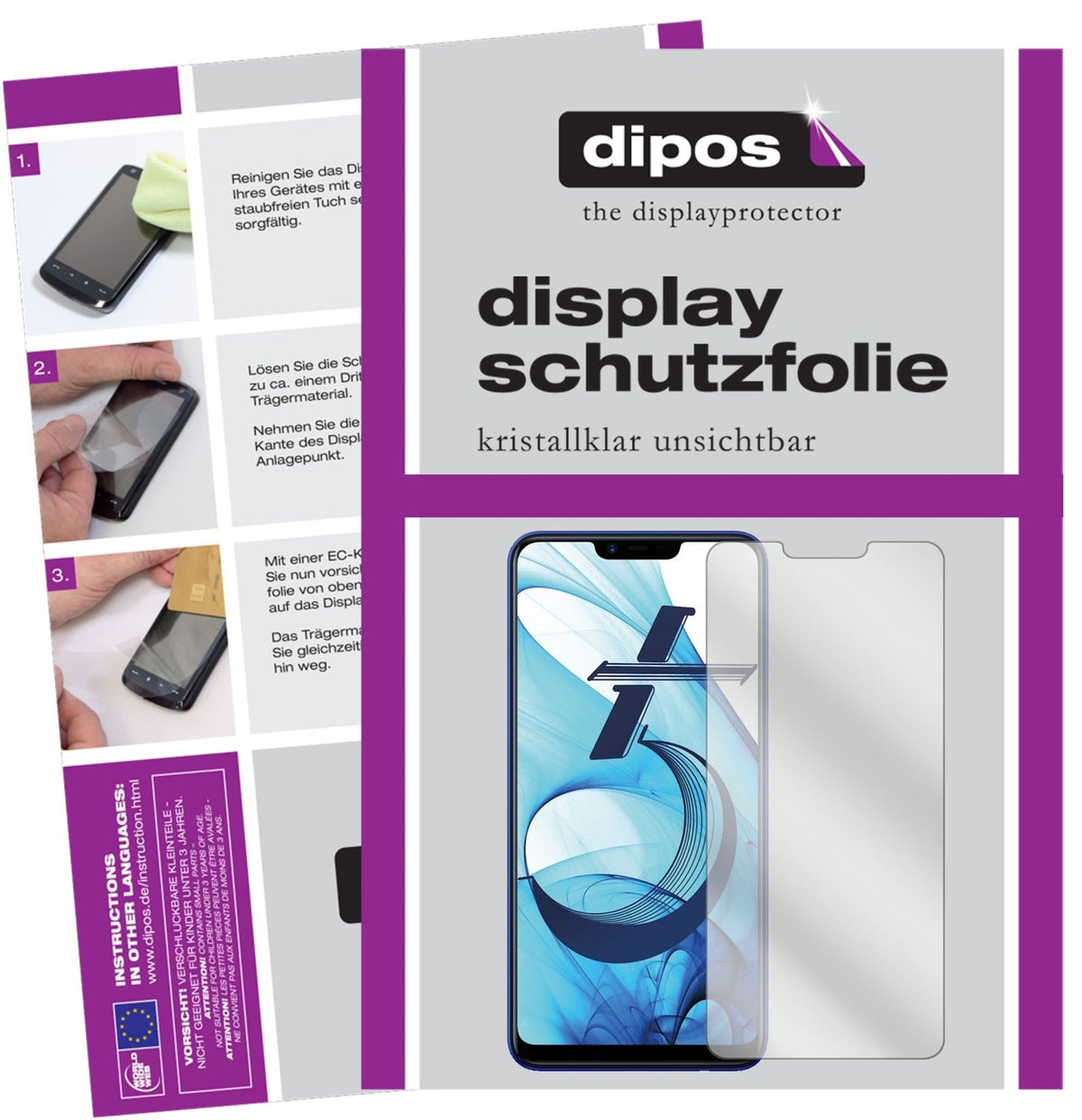 Klare Displayschutzfolie von dipos passend für Oppo AX5, präziser Zuschnitt und blasenfrei montiert
