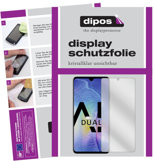 Klare Displayschutzfolie von dipos passend für Huawei Mate 20, präziser Zuschnitt und blasenfrei montiert