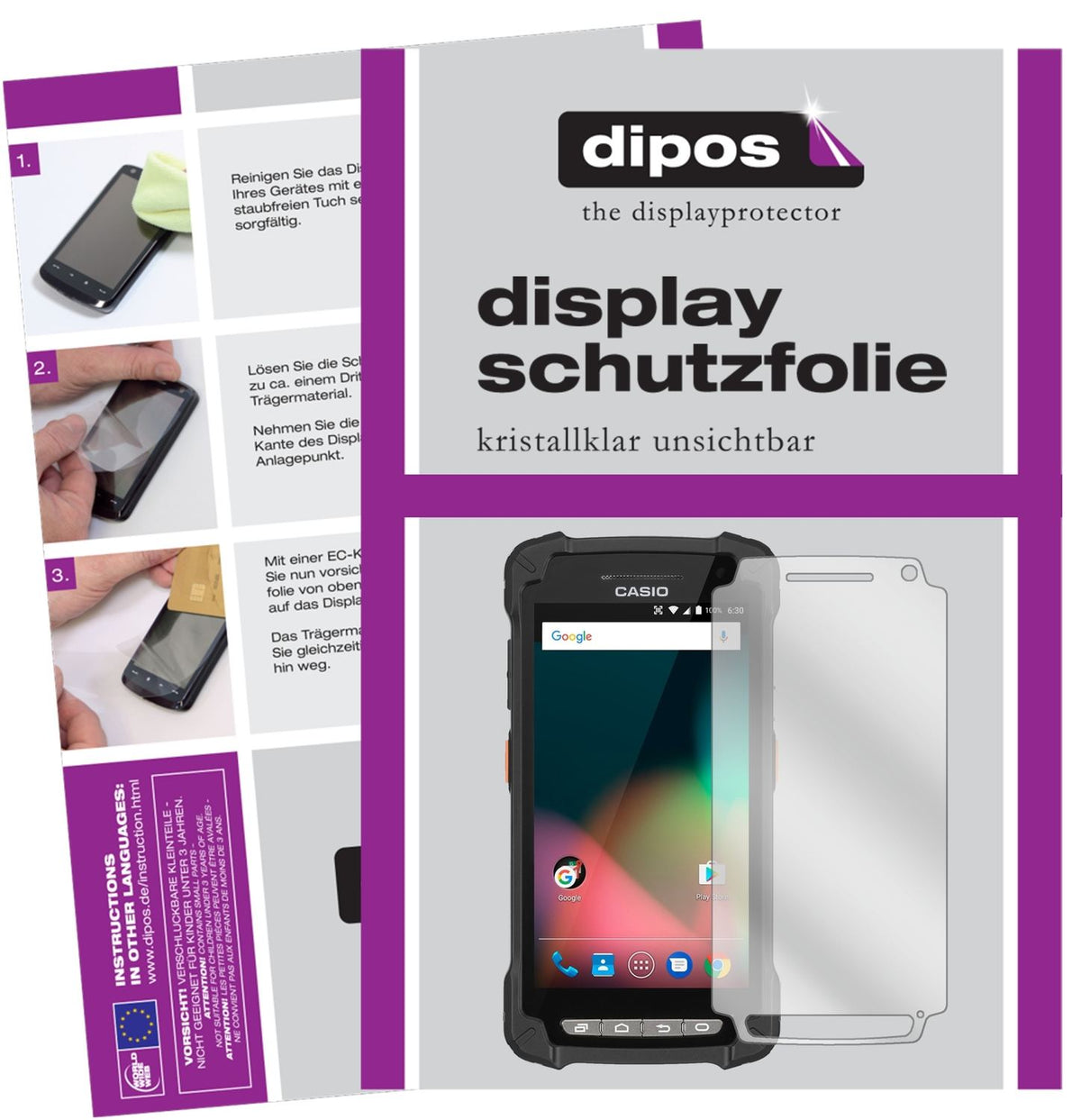 Klare Displayschutzfolie von dipos passend für Casio IT-G400, präziser Zuschnitt und blasenfrei montiert
