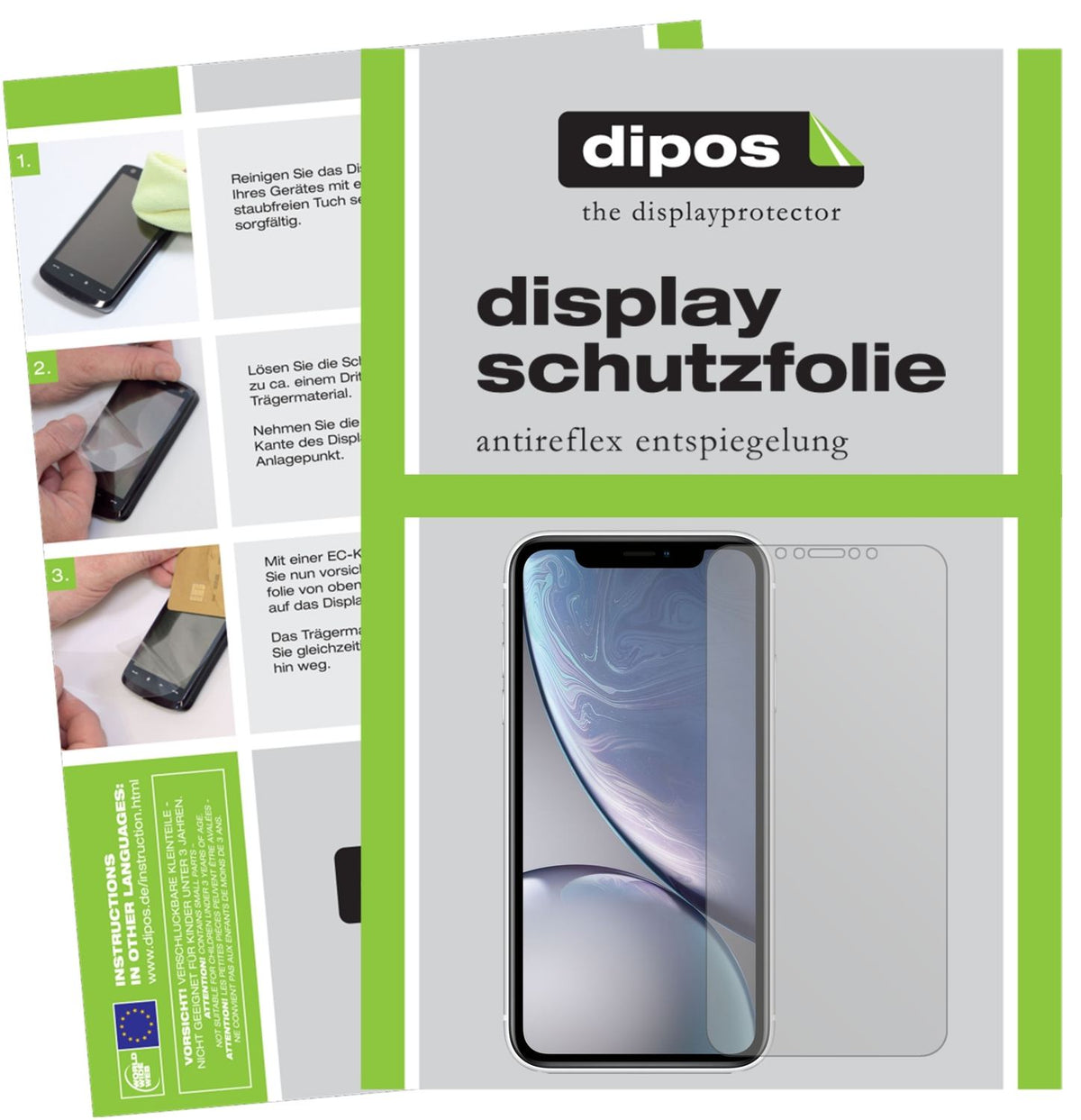 Matte Displayschutzfolie von dipos passend für Apple iPhone XR, präziser Zuschnitt und blasenfrei montiert