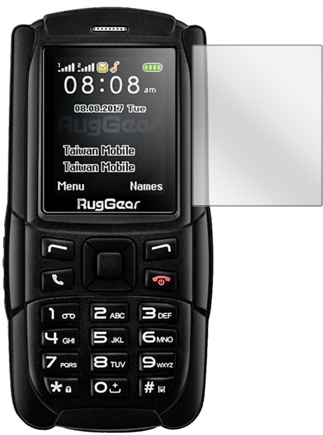 RuggearRG129 (2018) mit aufgebrachter dipos Displayschutzfolie, glasklare Darstellung ohne Einschränkungen