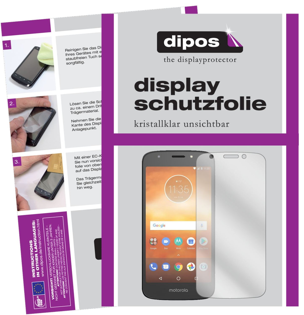 Klare Displayschutzfolie von dipos passend für Motorola Moto E5 Play Go, präziser Zuschnitt und blasenfrei montiert