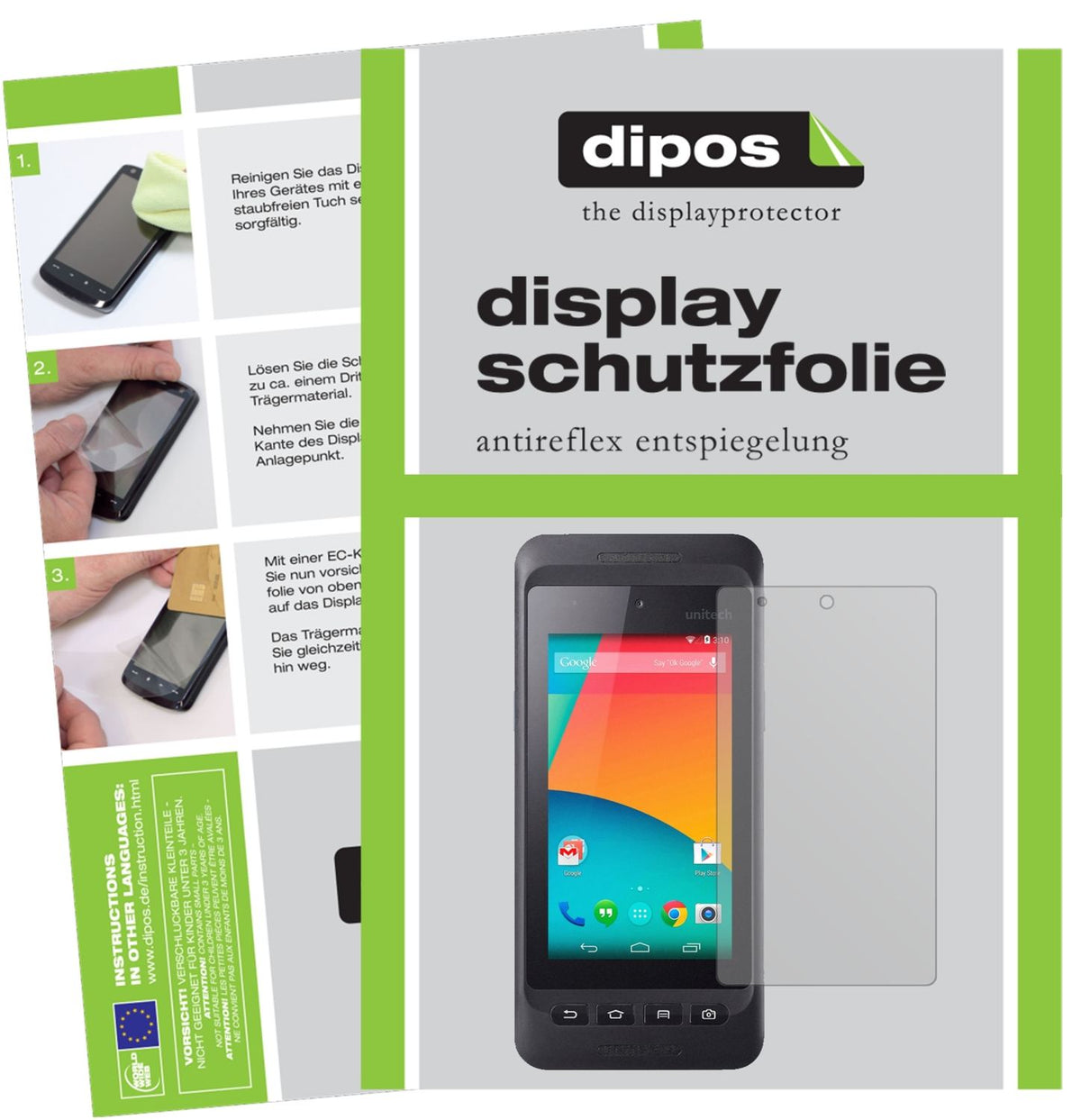 Matte Displayschutzfolie von dipos passend für Unitech PA720, präziser Zuschnitt und blasenfrei montiert