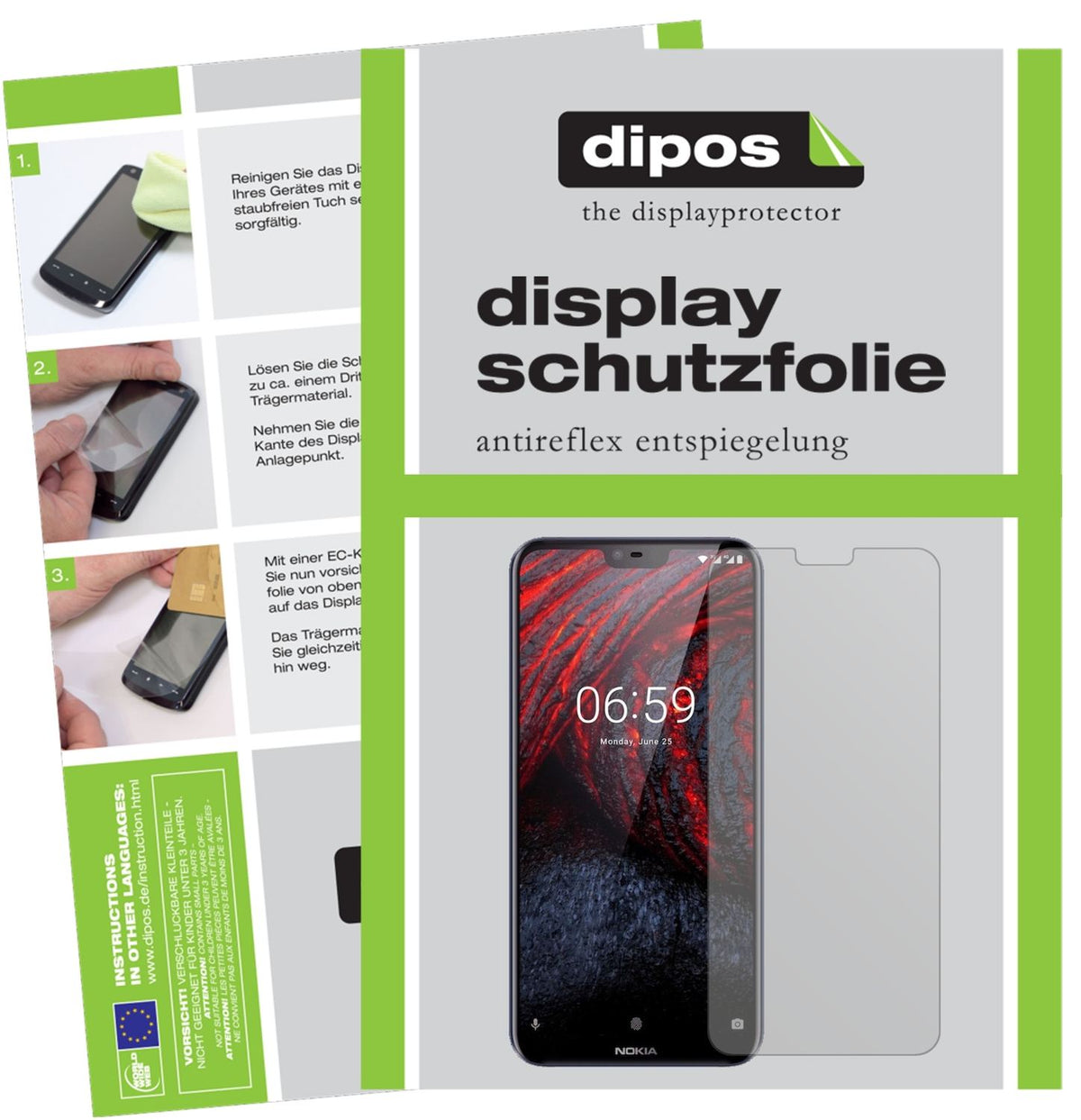 Matte Displayschutzfolie von dipos passend für Nokia 6.1 Plus, präziser Zuschnitt und blasenfrei montiert