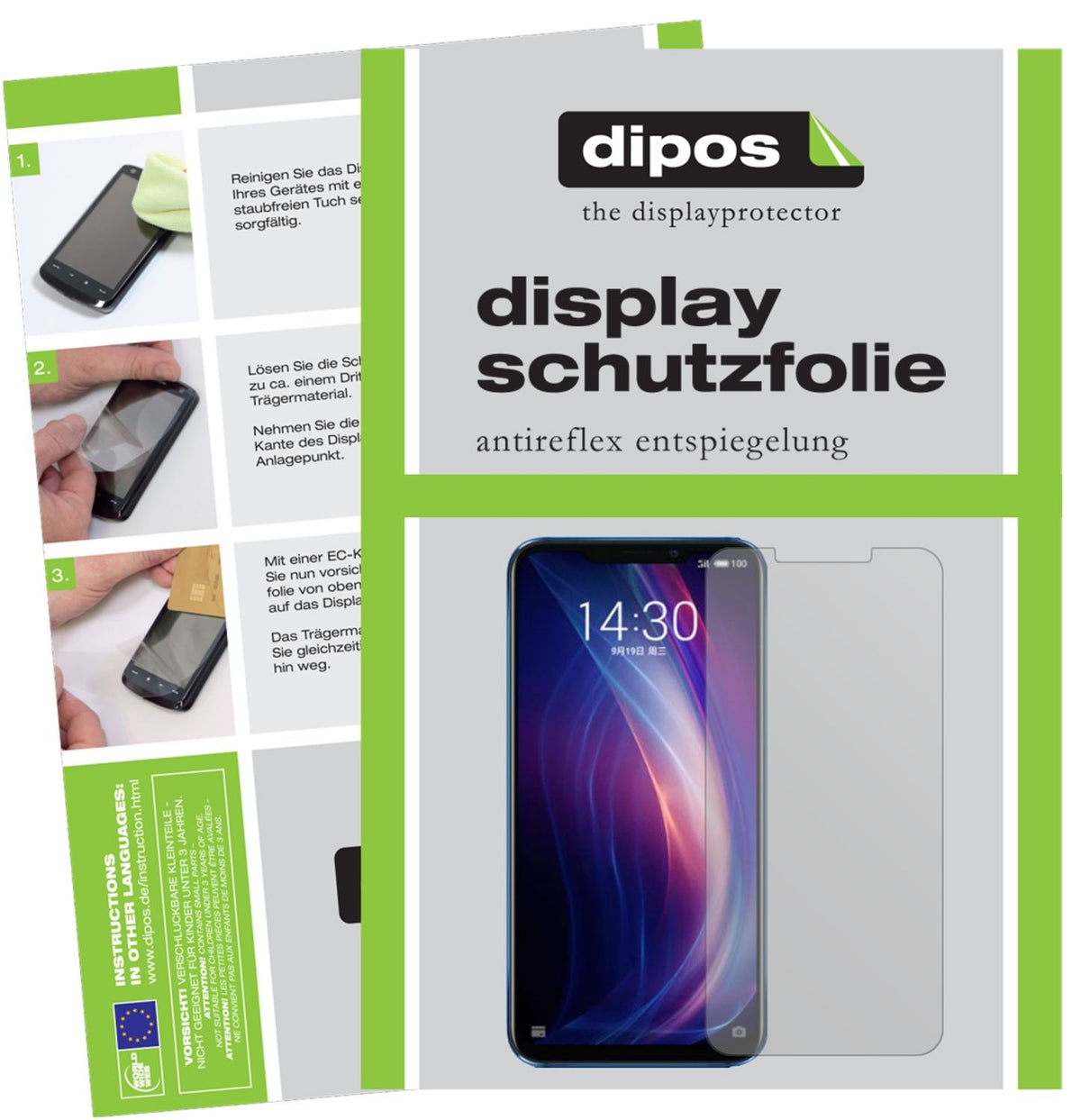 Matte Displayschutzfolie von dipos passend für Meizu X8, präziser Zuschnitt und blasenfrei montiert