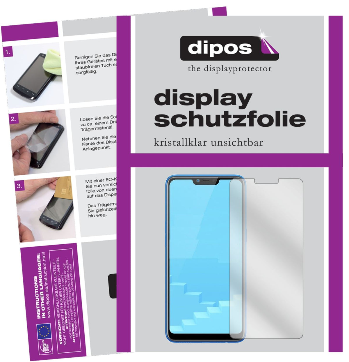 Klare Displayschutzfolie von dipos passend für Oppo Realme C1, präziser Zuschnitt und blasenfrei montiert