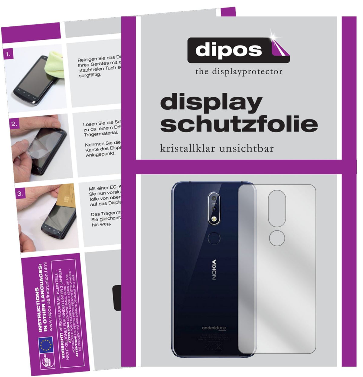 Klare Displayschutzfolie von dipos passend für Nokia X7 (2018) Rückseite, präziser Zuschnitt und blasenfrei montiert