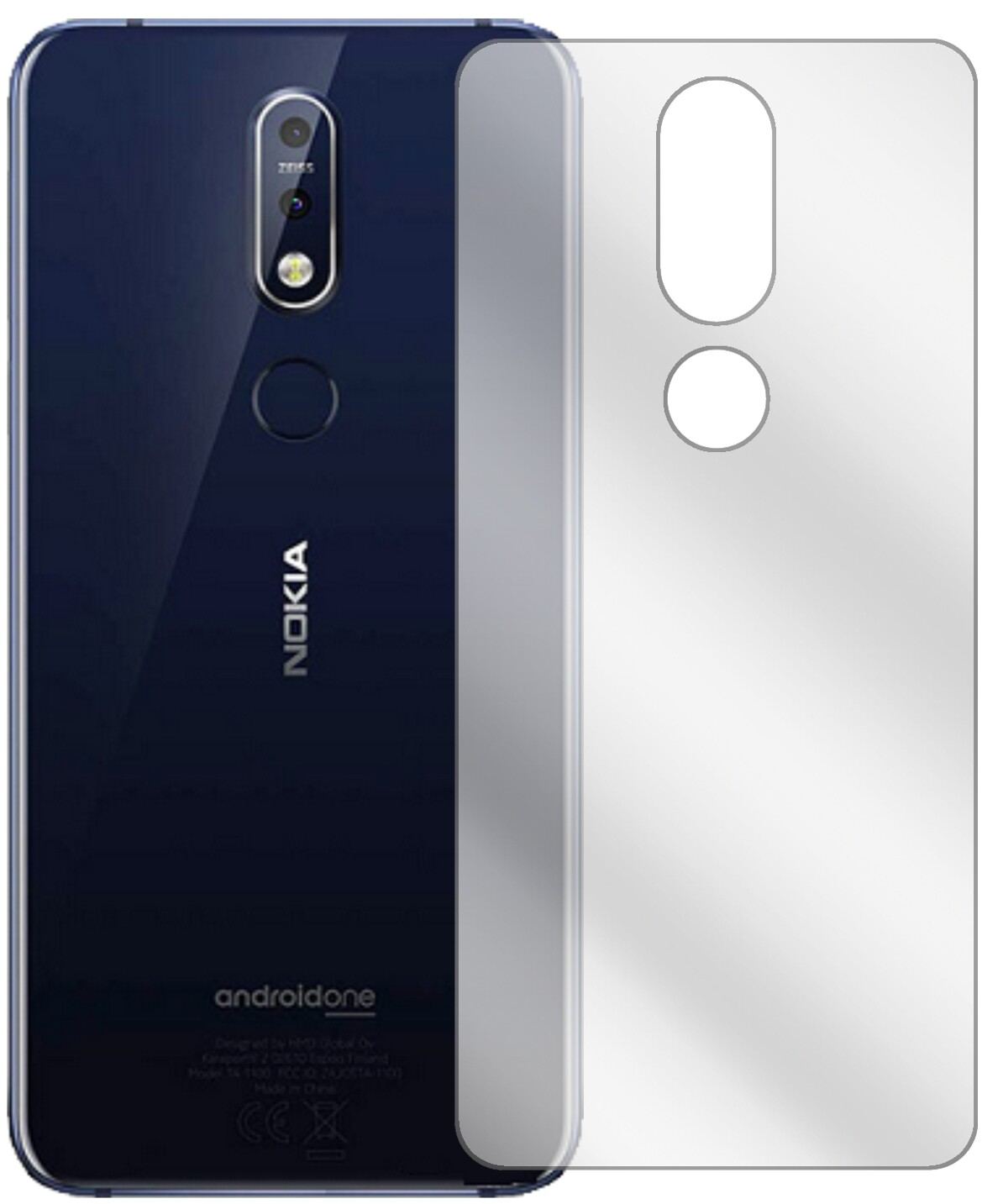 NokiaX7 (2018) Rückseite mit aufgebrachter dipos Displayschutzfolie, glasklare Darstellung ohne Einschränkungen