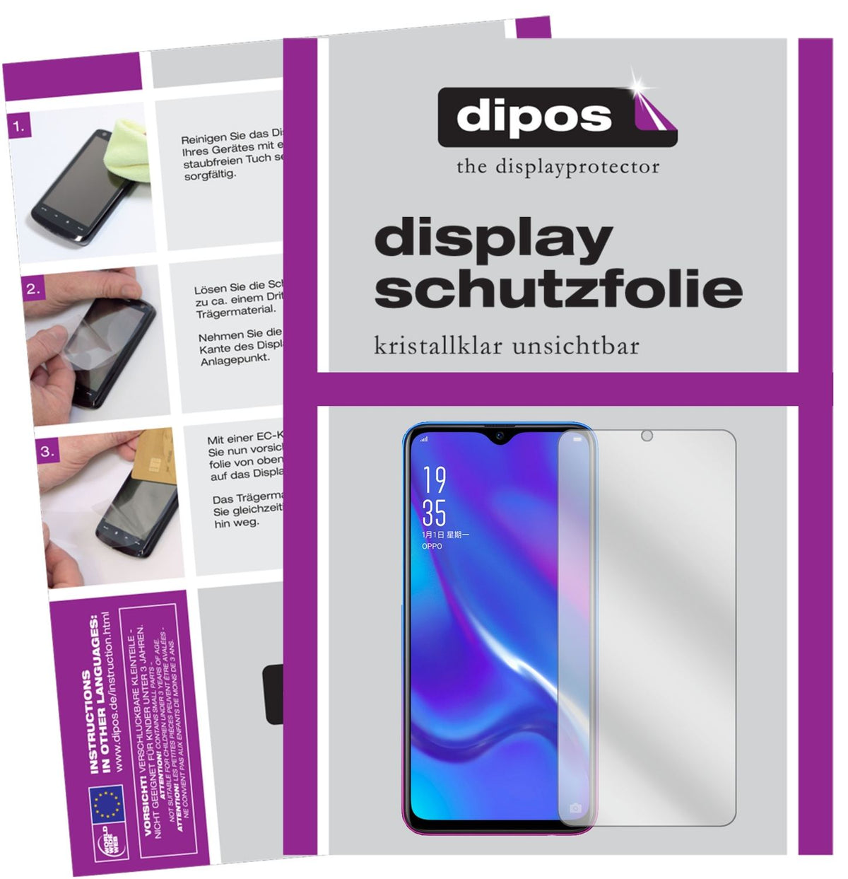 Klare Displayschutzfolie von dipos passend für Oppo RX17 Neo, präziser Zuschnitt und blasenfrei montiert