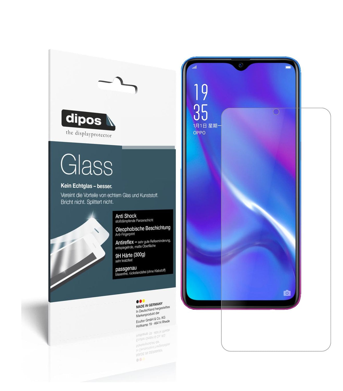 Matte Displayschutzfolie von dipos passend für Oppo R15x, 9H kratzfest und blasenfrei montiert