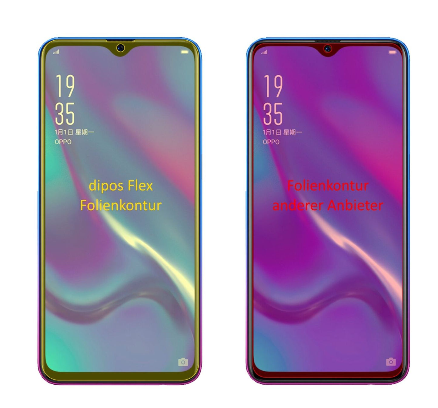 OppoRX17 Neo mit aufgebrachter dipos Displayschutzfolie, glasklare Darstellung ohne Einschränkungen