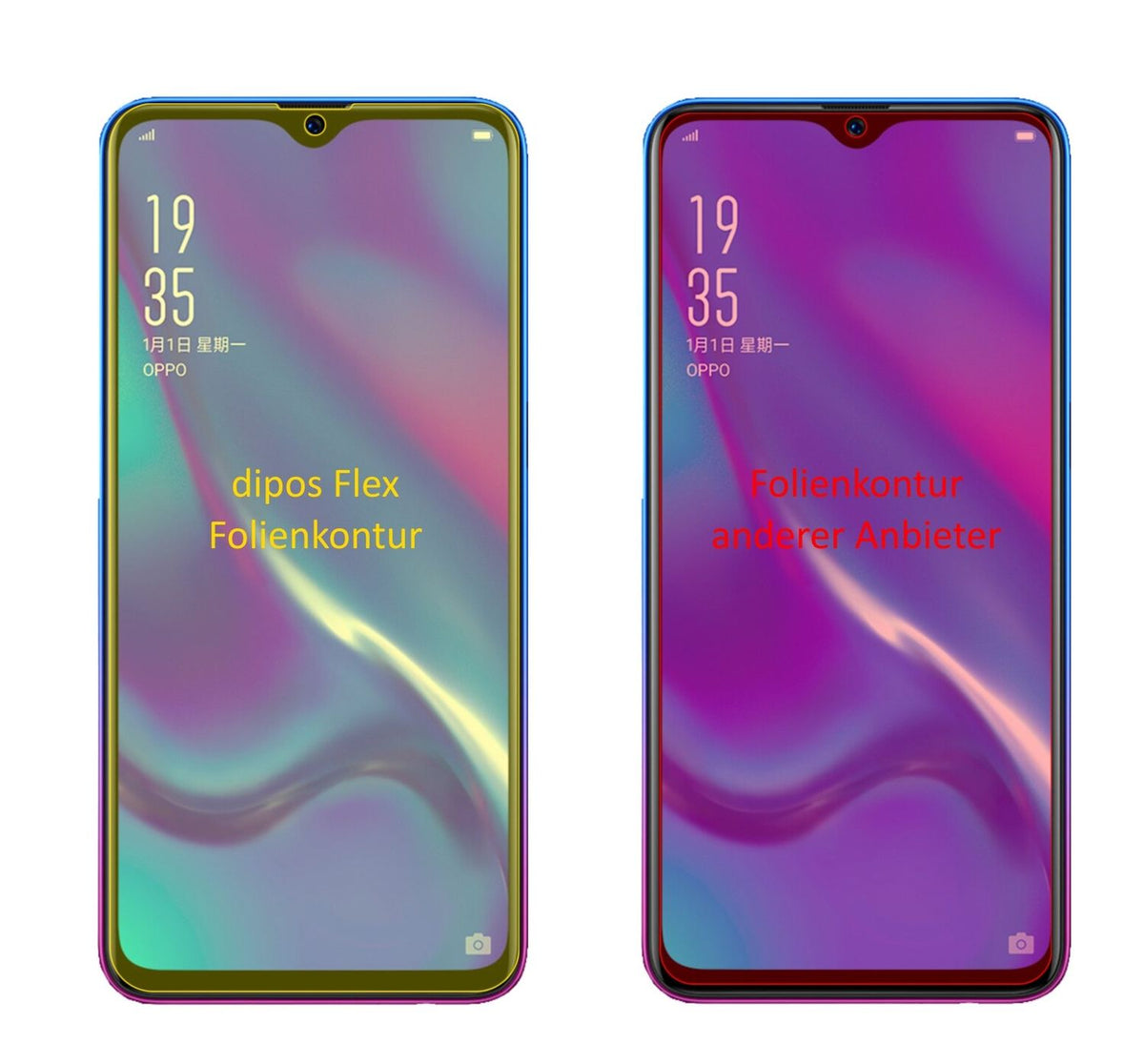 OppoRX17 Neo mit aufgebrachter dipos Displayschutzfolie, glasklare Darstellung ohne Einschränkungen